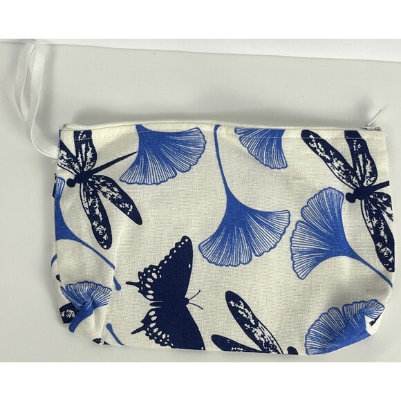 Cosmetic Bag Makeup‎ Case Zipper White Blue Butterfly Dragonfly Purple Elephant - Picture 2 of 2